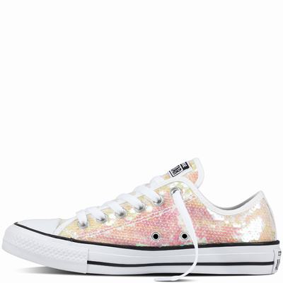 Converse Chuck Taylor All Star Sequins Low Tops Womens - White/Black/White Shoes (351QDWCR)